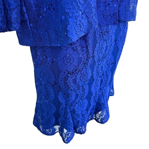 Alex Evenings Blue Lace Sleeveless Dress & Sheer Jacket Set Sequin Party sz 10 - Picture 2 of 16